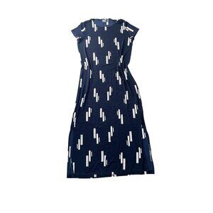 Chico's Travelers Midi Dress Women's Size 1 Navy Blue White Geometric Print
